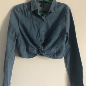 Cropped forever 21 denim shirt